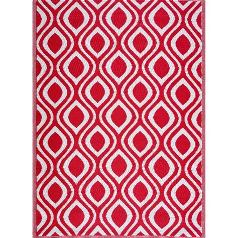 PLAYA RUG Venice Red White 8 ft. x 10 ft. Reversible Recycled Plastic Indoor/Outdoor Area Rug ...