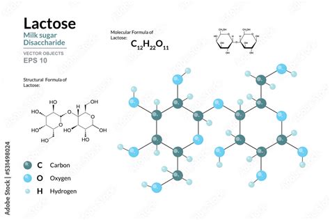 Lactose. Milk Sugar. Disaccharide. Structural Chemical Formula and ...