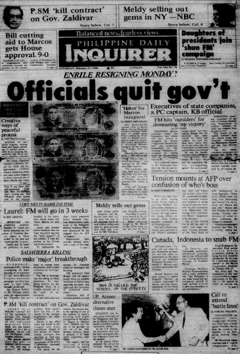 1986 EDSA PEOPLE POWER REVOLUTION: RAPPLER IQ – RETRO – Newspaper front pages during the 1986 ...