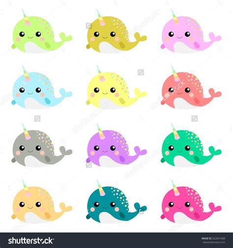 Set of twelve cute narwhals. Rainbow narwhal | Cute narwhal, Narwhal ...