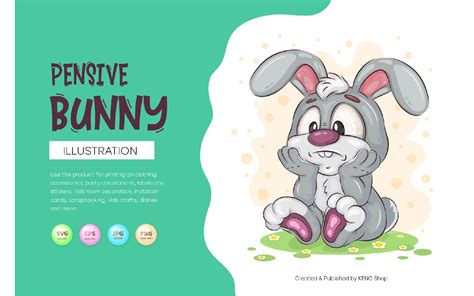 Pensive Easter Bunny. T-Shirt, PNG, SVG.