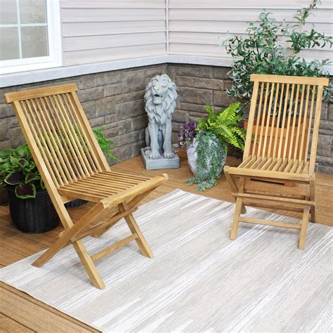 Sunnydaze Hyannis Solid Teak Outdoor Folding Dining Chair - Light Wood ...