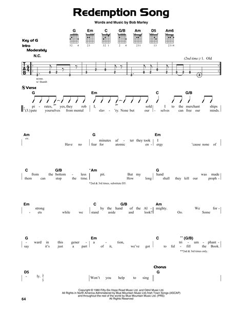 Redemption Song by Bob Marley - Guitar Lead Sheet - Guitar Instructor