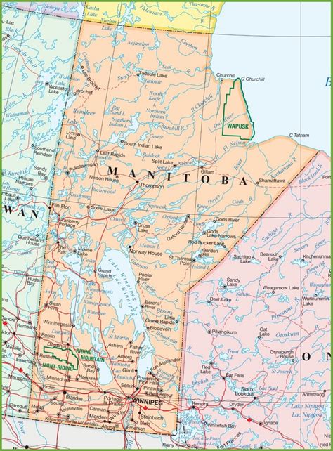 Large detailed map of Manitoba with cities and towns - Ontheworldmap.com