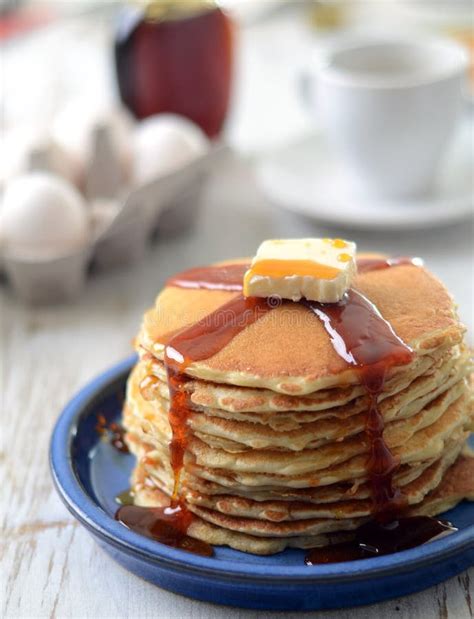 Traditional Pancakes with Syrup and Butter Stock Photo - Image of ...