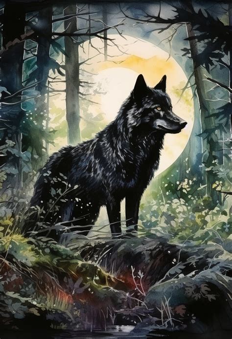 Wall Art Print | The Black Wolf Painting, Wolf Poster | Europosters