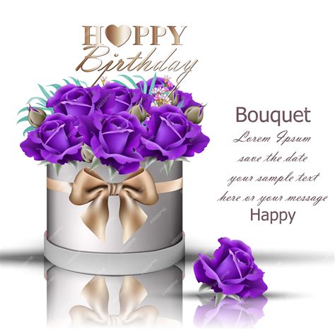 Premium Vector | Happy birthday violet roses bouquet