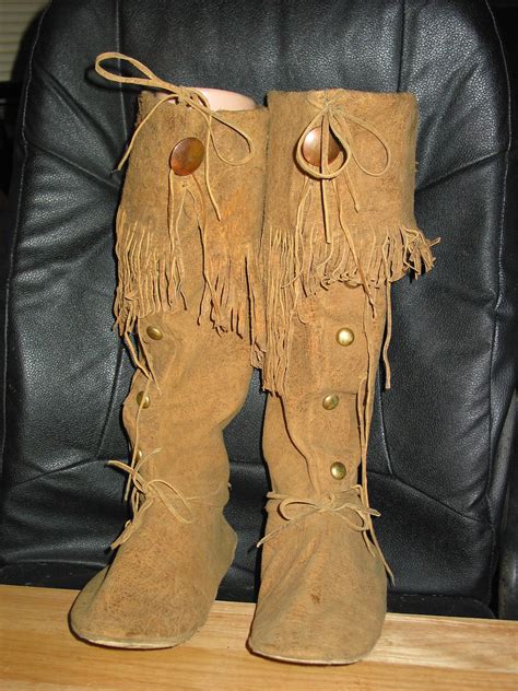 Native American Arapaho style Boots. Braintan buckskin smoked