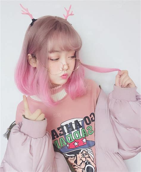 Pink gradient short wig YV40379 | Kawaii hairstyles, Short wigs, Girl ...