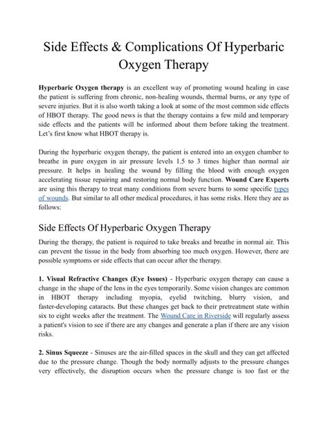 PPT - Side Effects & Complications Of Hyperbaric Oxygen Therapy ...