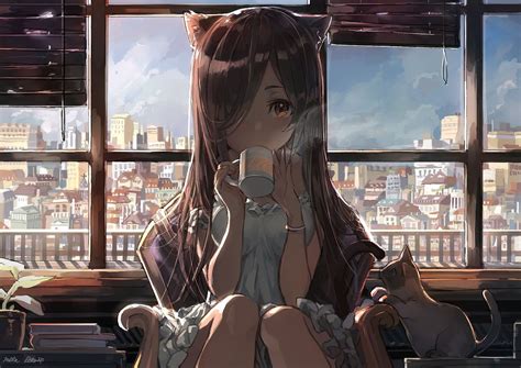 Cute Anime Girl Drinking Coffee Wallpapers - Wallpaper Cave