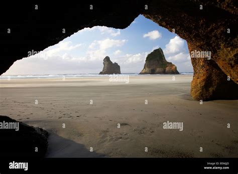 Sea Cave and Archway Islands Wharariki Beach near Cape Farewell North West Nelson Region South ...