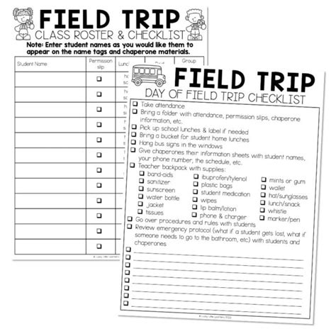 Field Trip - Class Roster Student List and Day of Field Trip Checklist ...