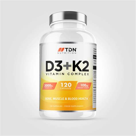 TDN Vitamin D3 + Vitamin K2 120 Vegetarian Capsules (D3 3,000 IU & Vitamin K2 100ug (MK7)