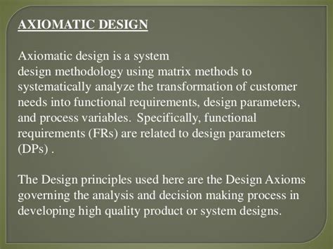 Axiomatic design of compound die 45