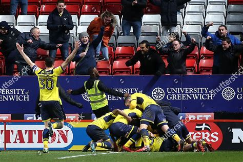 Oxford United Players Celebrate By Jumping Editorial Stock Photo ...