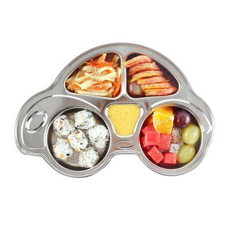 TULGIGS 2 pcs of Car Shaped Stainless Steel Divided Plate Food Tray 4 ...