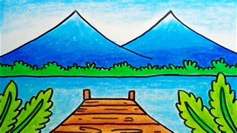 How To Draw Nature Scenery Lake And Mountain Beautiful |Drawing Nature ...