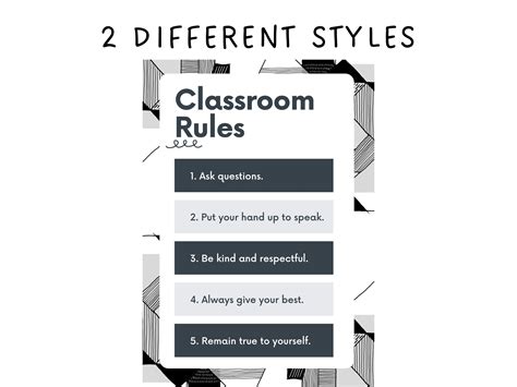 Black and White Themed Classroom Rules Printable Wall Art, Black White ...