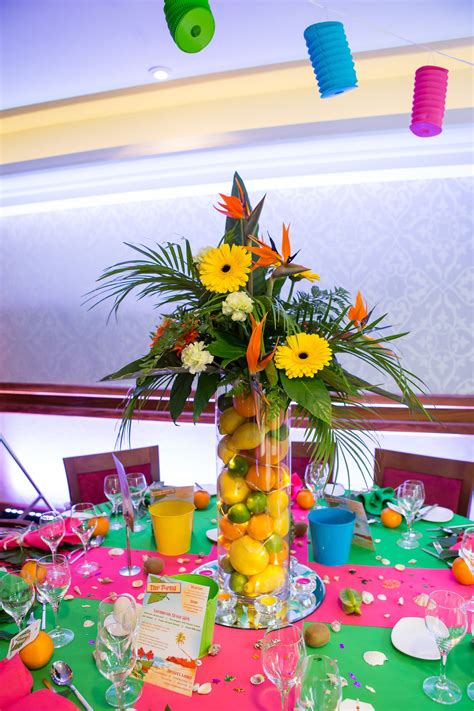 Caribbean Tropical Beach Party table displays | Beach party decorations, Caribbean theme party ...