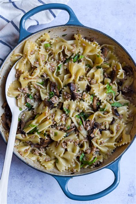 Pork & Mushroom Pasta Bows | Rachel Phipps