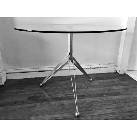Bauhaus Design Round Glass Top Dining Table w/ Brushed Chrome Legs - AptDeco