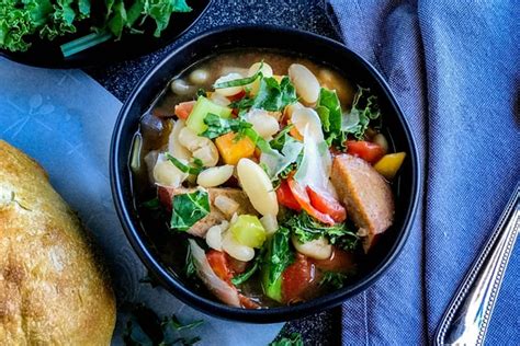 White Bean Soup with Smoked Turkey Kielbasa Sausage and Kale - 31 Daily