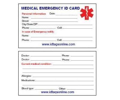 Quantity discounts Medical ID wallet cards. : Medical ID bracelets, Medical ID tags, Medical ID ...