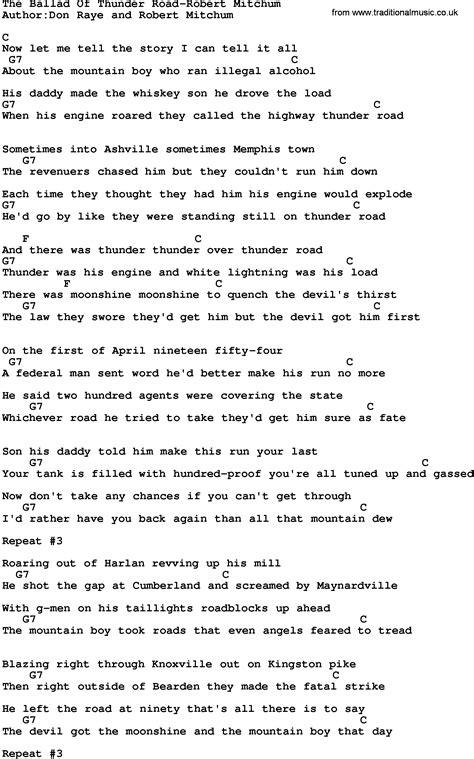 Country Music:The Ballad Of Thunder Road-Robert Mitchum Lyrics and Chords