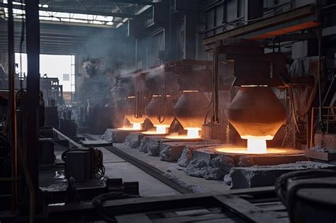 Premium AI Image | Aluminium processing plant with molten metal being poured into molds created ...