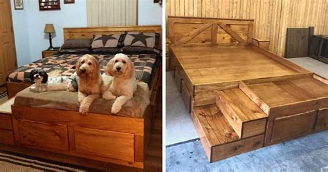 This Company Makes Custom Wooden Bed Frames With Built-In Pet Beds | Built in dog bed, Wooden ...