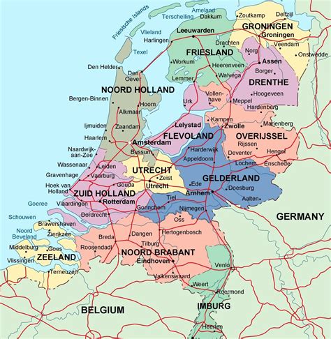 Detailed administrative map of Netherlands with major cities ...