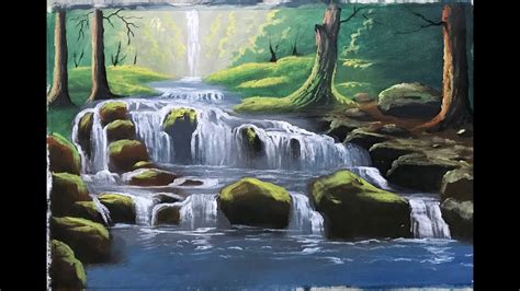 Watercolor Landscape Painting : Forest Waterfall | How to Draw Mountain, Forrest and Waterfall ...