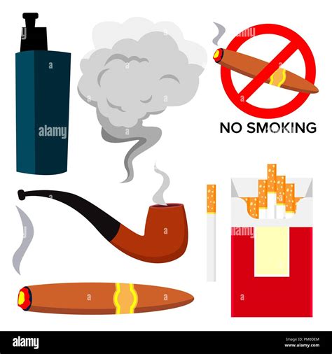 Smoking Icons Vector. Cigarette, Cigar, Protect Symbol, Electronic Cigarette, Vape. Addiction ...