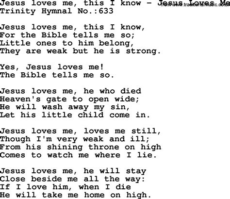 Trinity Hymnal Hymn: Jesus Loves Me, This I Know--Jesus Loves Me ...