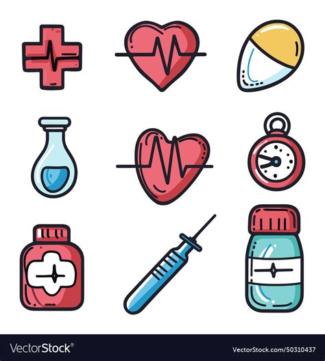 Set healthcare medicine icons heart rate symbol Vector Image