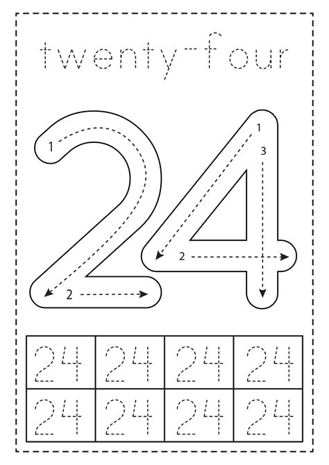 Tracing number twenty four. Preschool worksheet. Black and white. 9826905 Vector Art at Vecteezy