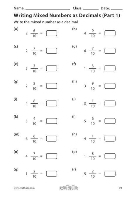 Writing Mixed Numbers as Decimals (Part 1) | Math fractions worksheets, Teacher worksheets math ...