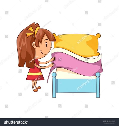 Girl Making Bed, Vector Illustration - 443949469 : Shutterstock