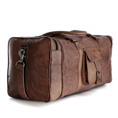 Leather duffel bag large 24 Inch Square Duffel Travel Gym Sports ...