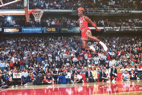 His Airness, Michael Jordan's iconic 'Free Throw Line' dunk during the NBA All-Star Slam Dunk ...