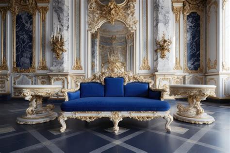Premium AI Image | royal blue gold and ivory color palette living room interior