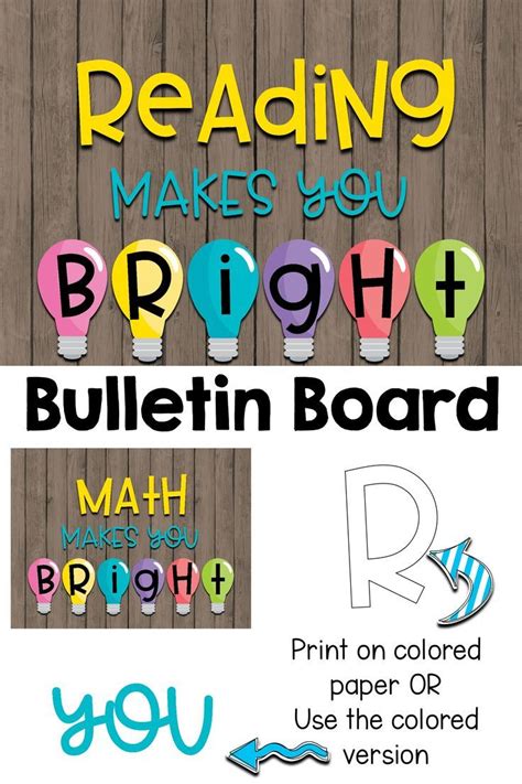 You can make this DIY bulletin board say Reading Makes You Bright OR Math… | Reading bulletin ...