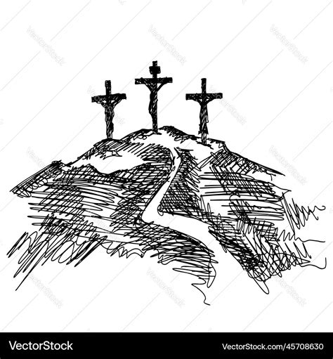 Three crosses on top of mount calvary Royalty Free Vector