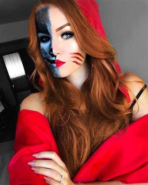 Half Wolf, Half Red Riding Hood Halloween Makeup | Red hair halloween ...