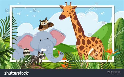 Border Template Animal Theme Background Illustration: เวกเตอร์สต็อก ...