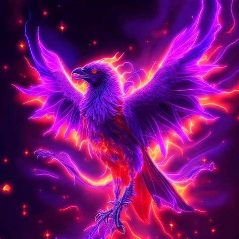 Premium AI Image | Photo fiery phoenix bird with purple neon shades in ...