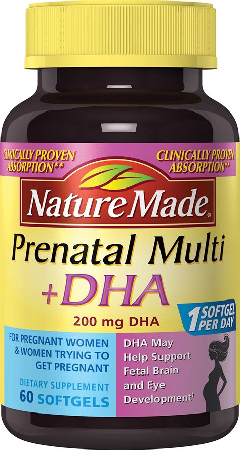 Nature Made Prenatal with Folic Acid + DHA, Dietary Supplement for ...