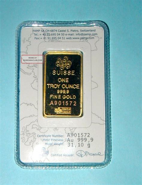 Pamp Suisse Gold Bar In Assay Card With 1 Troy Ounce