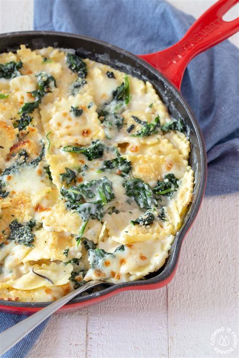 This Baked Spinach Ravioli Bake can be made and served in one skillet. Bonus, it can be on the ...